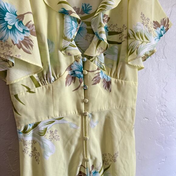 Urban Outfitters Size Medium Heartmelter Floral Midi Party Dress - Yellow Button - Picture 9 of 15